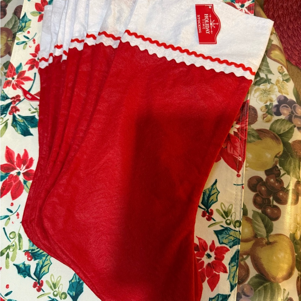 Holiday Time Red and White Stocking with Decorative Trim